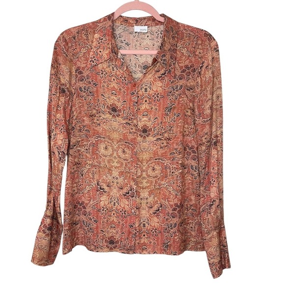 NEW! ECRU Earth-Tone Floral Lightweight Button Down, Small‎ - Picture 1 of 6